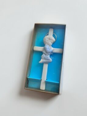 Vintage Ceramic Cross Praying Child Baptism Nursery Wall Decor